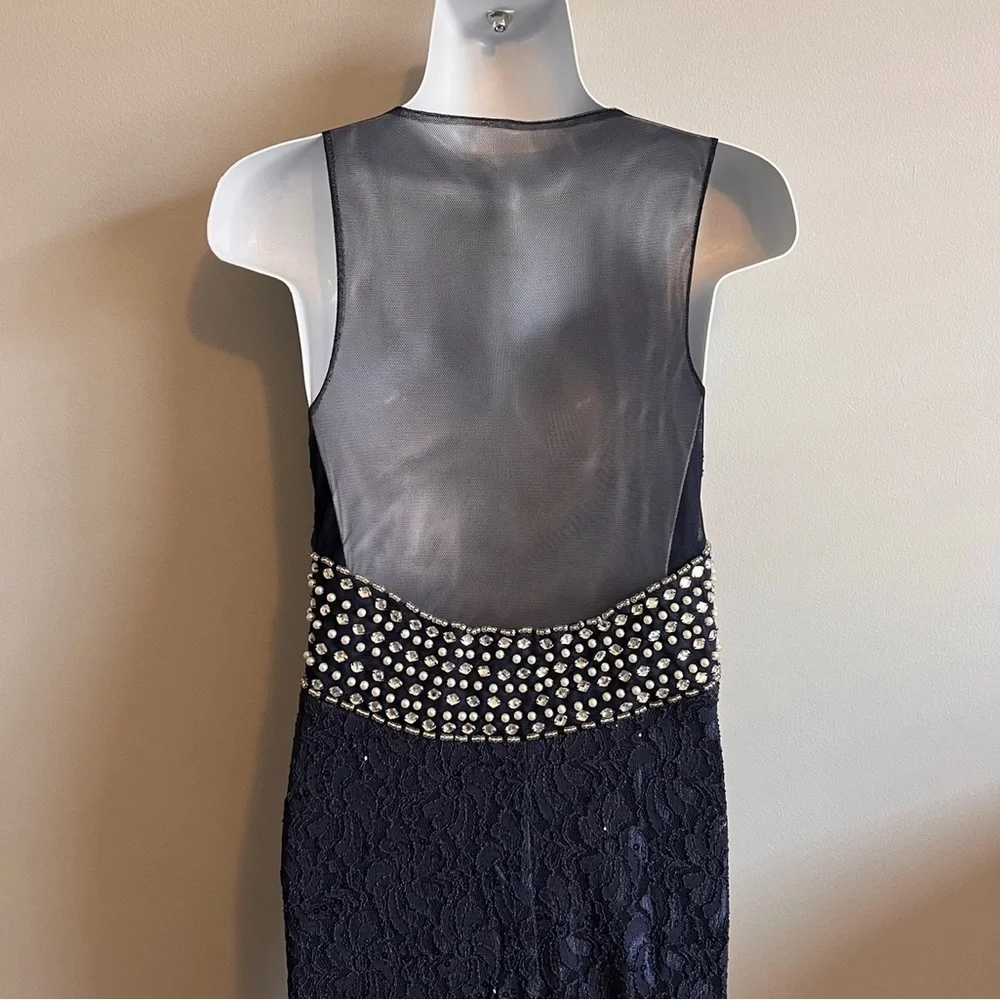 My Michelle 3 Navy Embellished Lace Long Prom Mermaid Dress